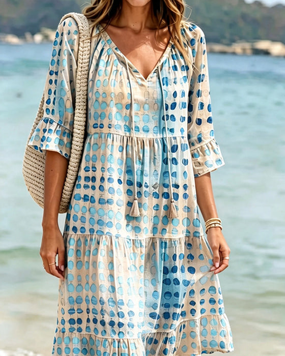 Kleid Polka Punkt V-Ausschnitt Binden Kuchen