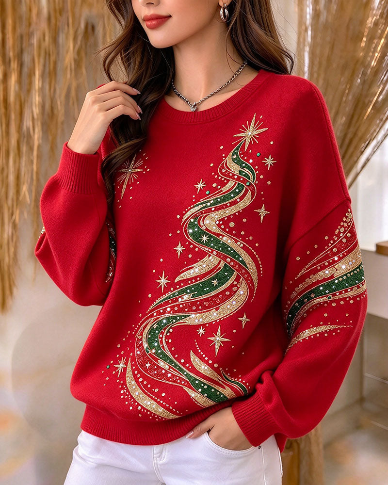 Sweatshirt Weihnachtsbaum Druck Langarm Locker