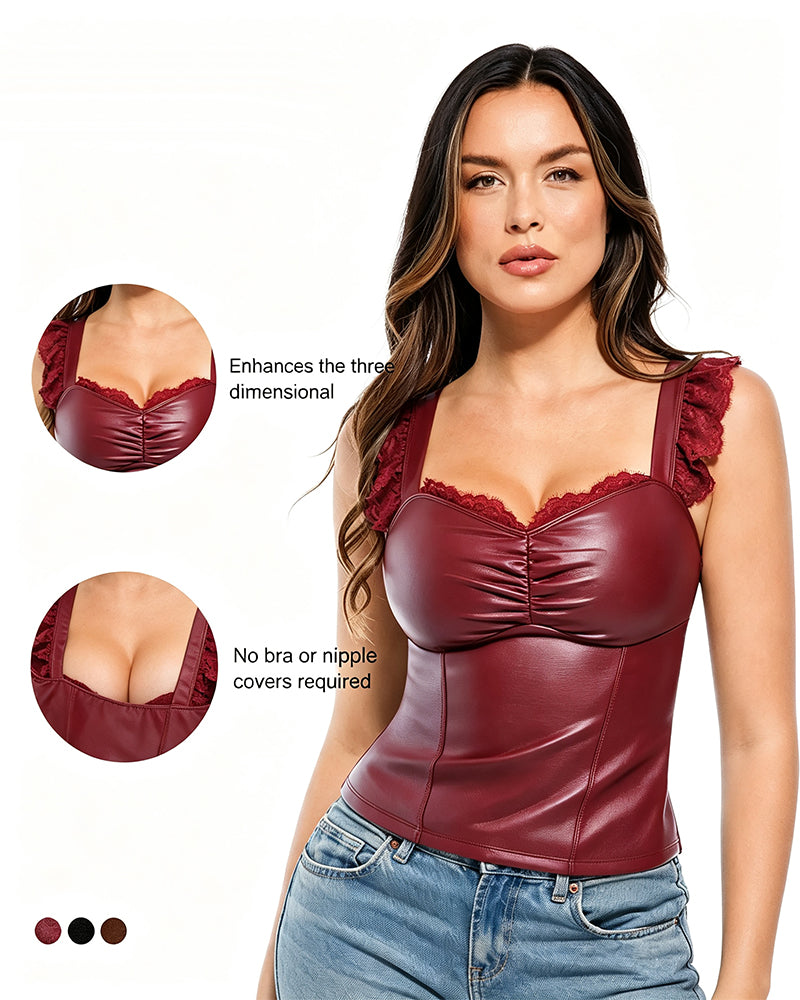 Tanktop PU Spitze Rüsche