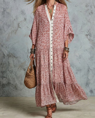 Kleid V-Ausschnitt Leopardenmuster