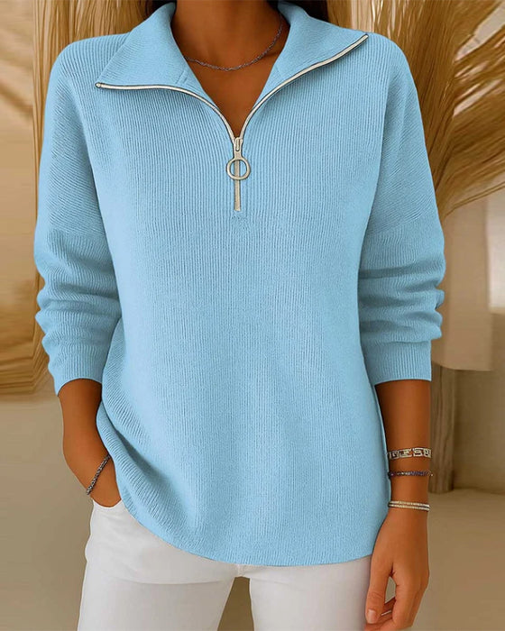 Modischer Pullover Mit Halbem Reißverschluss