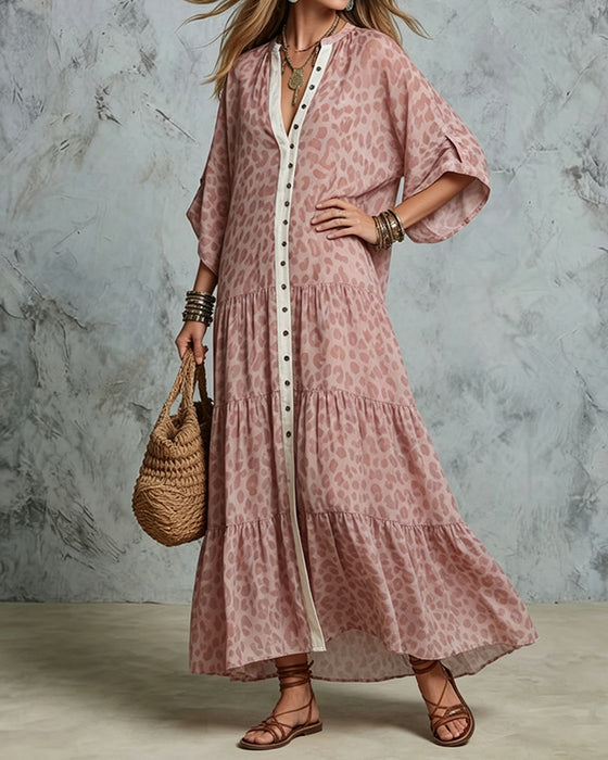Kleid V-Ausschnitt Leopardenmuster