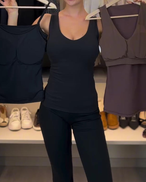 Tank Top U-Ausschnitt Ärmellos Slim Fit Uni Mit Integriertem BH