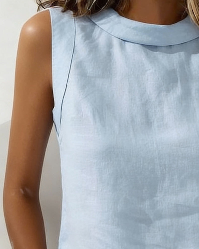 Bluse kragenlos ärmellos elegant