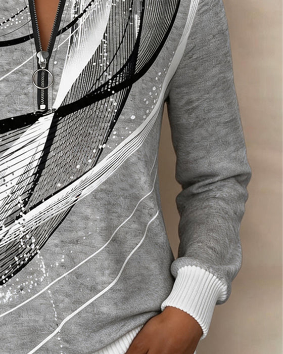 Sweatshirt Rundhals Reißverschluss Linie Langarm