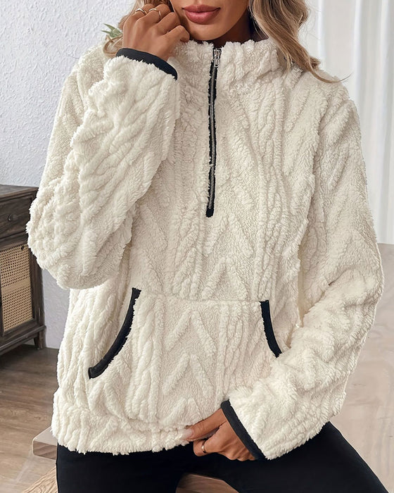 Sweatshirt Halber Reißverschluss Fleece Große Tasche