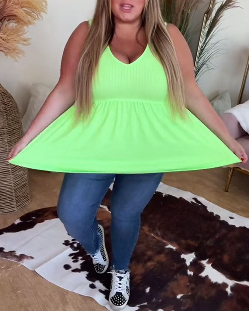 Tanktop Ärmellos V-Ausschnitt Gerippt Locker