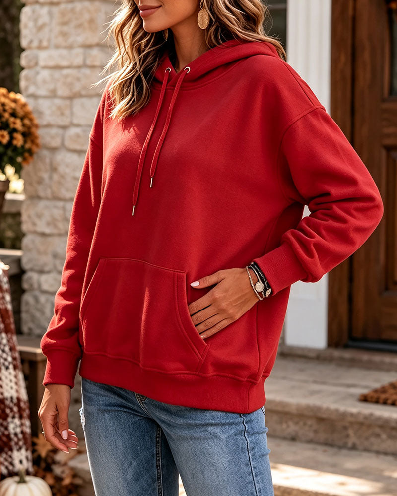 Hoodie Einfarbig Lässig Tasche