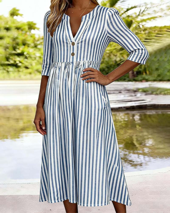 Kleid Blau Weiß Gestreift Dreiviertelarm