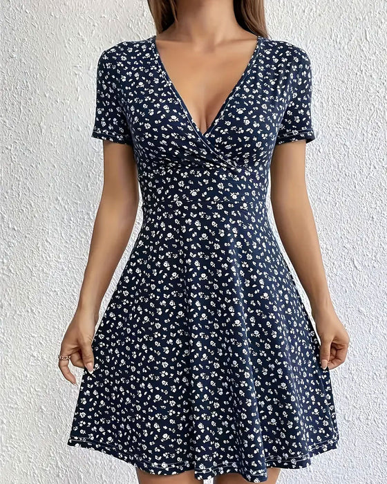 Kleid Blumen V-Ausschnitt Casual