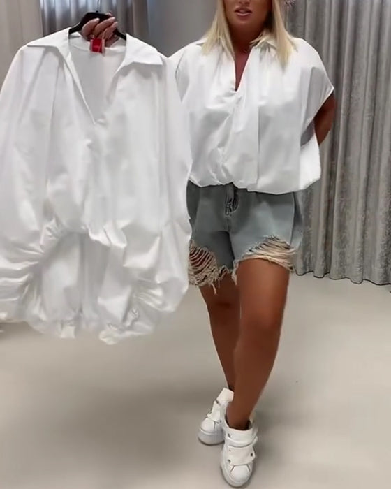 Bluse Revers Loose Fit Fledermausärmel