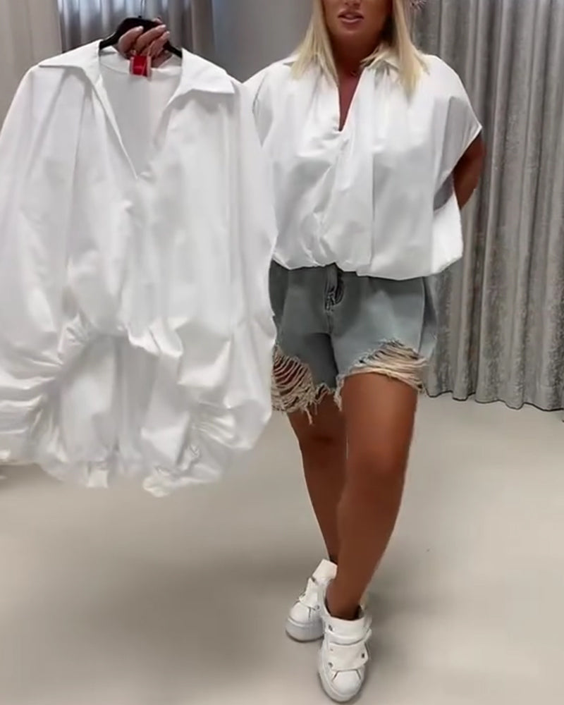 Bluse Revers Loose Fit Fledermausärmel