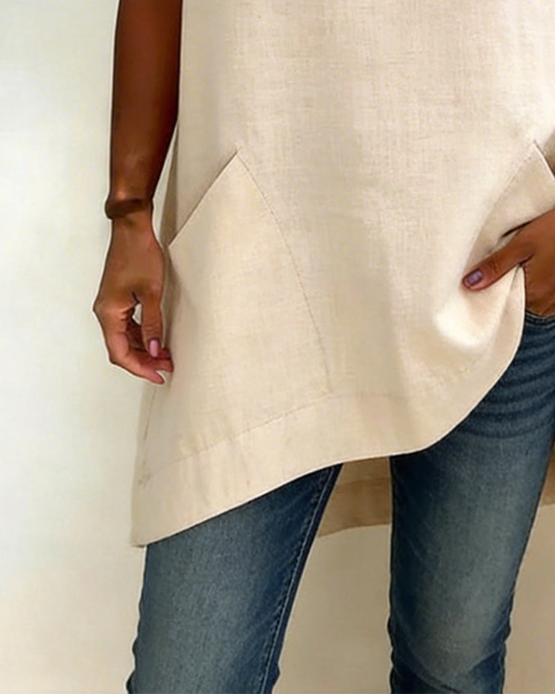 Bluse unregelmäßiger Rundhals Tasche