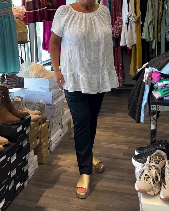 Bluse Rundhals Gerafft Locker Uni