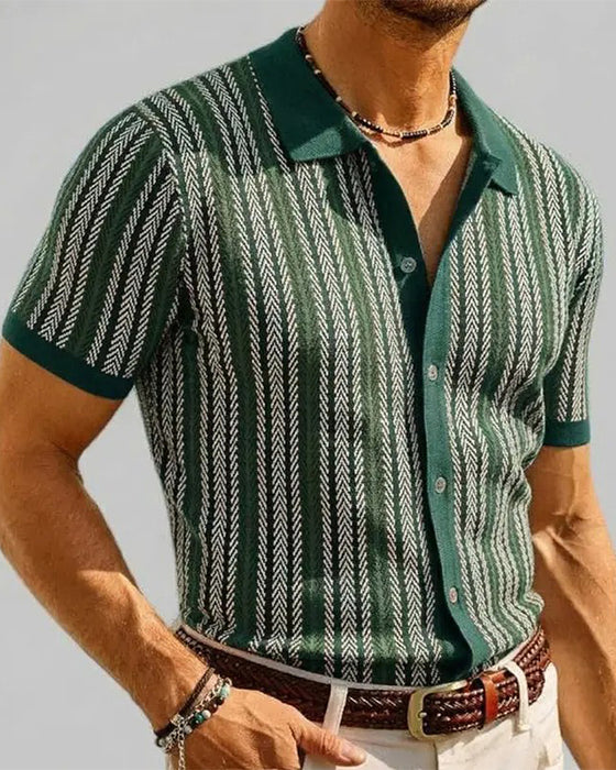 T-Shirt Revers Herren Kurzarm Knopf