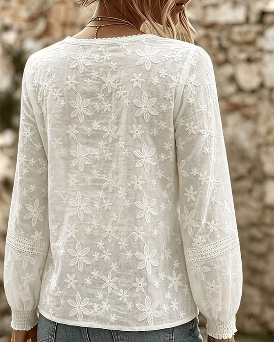 Bluse Rundhals Rüsche Spitze