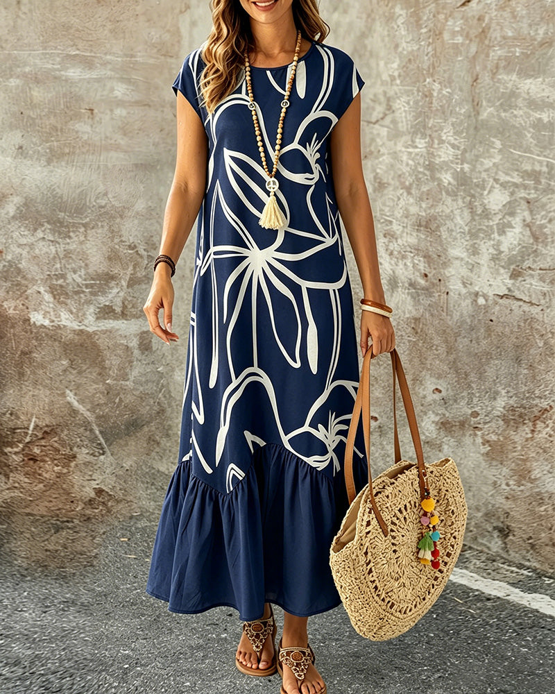Kleid Rundhals Geometrisch Print A-Linie