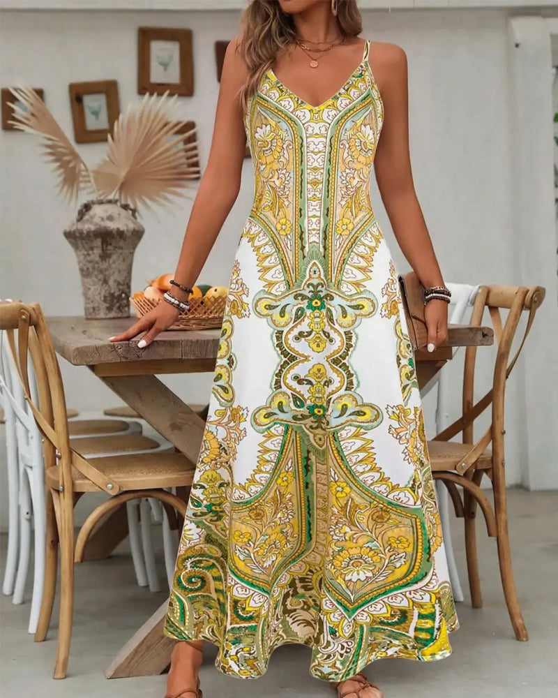 Kleid Vintage Druck Camisole Maxi