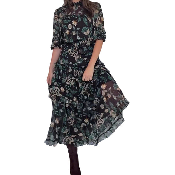 Kleid Vintage Blumig Puffärmel