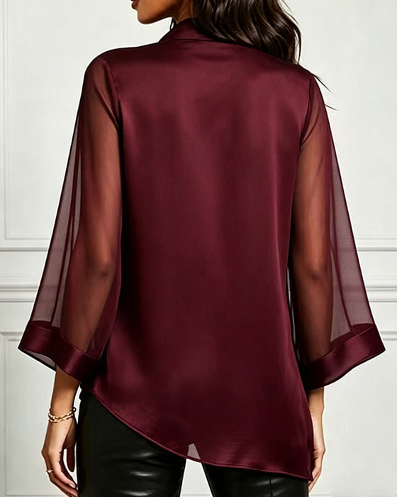 Bluse Cowl Neck Unregelmäßig Uni Sheer