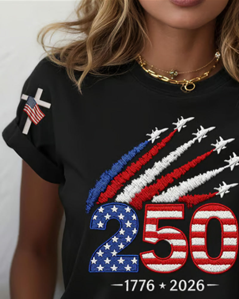 T-Shirt Flagge Flugzeug Druck Kurzarm
