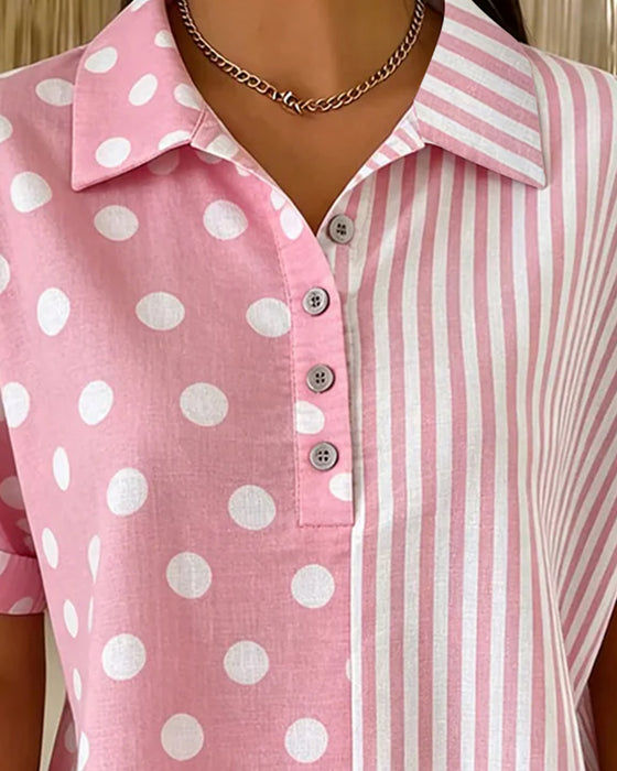Bluse Revers Tupfen Streifen