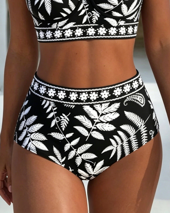 Bikini Botanischer Druck Hohe Taille