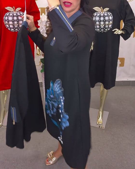 Kleid mit bestickten Blumen und Hot-Fix-Strasssteinen