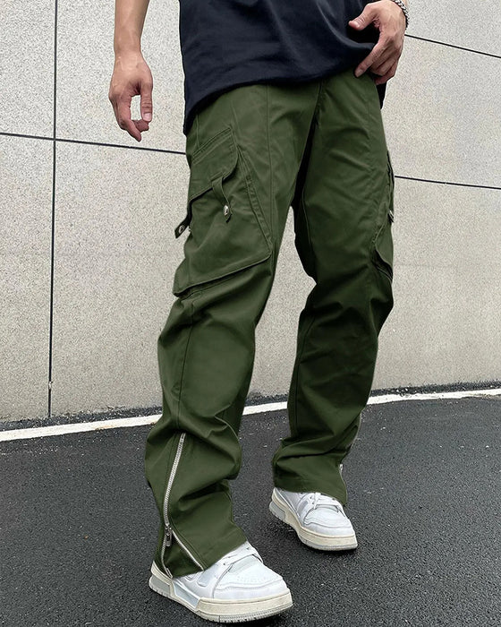 Hose Uni Farbe Reißverschluss Tasche Lässig Herren