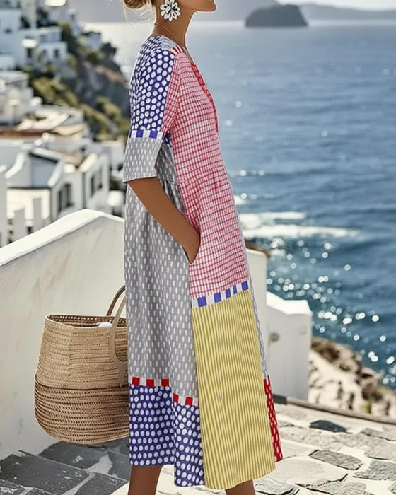Kleid Farbblock Geometrisch Tupfen