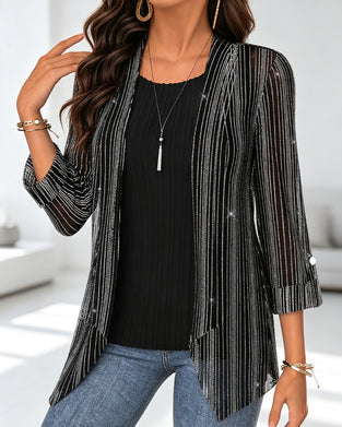 Bluse Fake Zweiteilig Linie Print