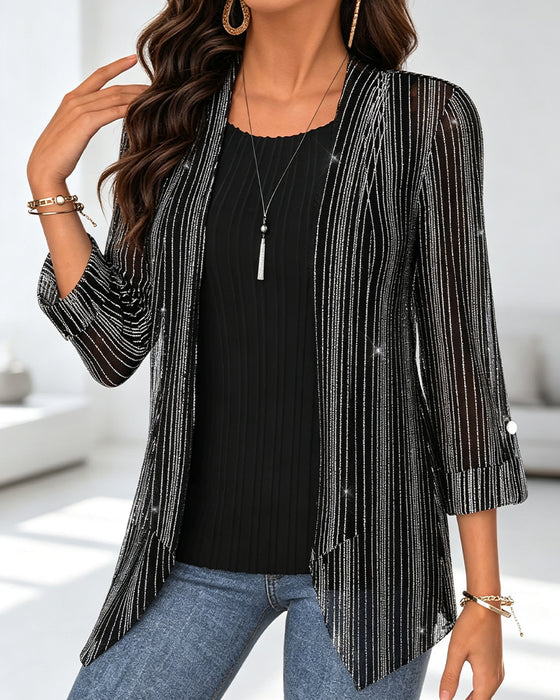 Bluse Fake Zweiteilig Linie Print