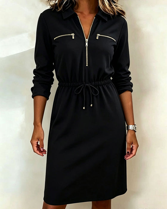 Kleid Mit Revers Half-Zip Kordelzug Taille