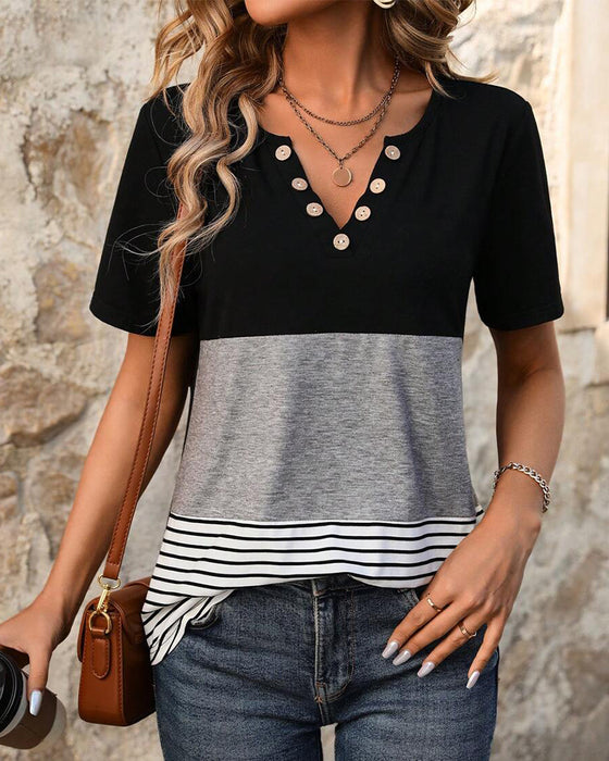 T-Shirt Casual Gestreift Kontrastfarbe