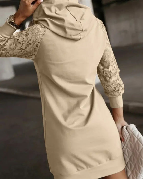 Kleid Mit Kapuze Spitze Gespliceet Locker