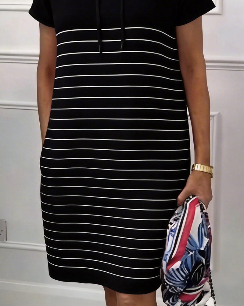 Kleid Mit Kapuze Gestreift Casual