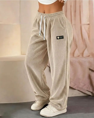 Hose Vertikal Cord Kord Zugband Weites Bein Casual