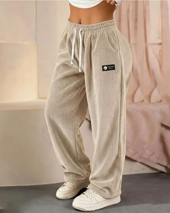 Hose Vertikal Cord Kord Zugband Weites Bein Casual