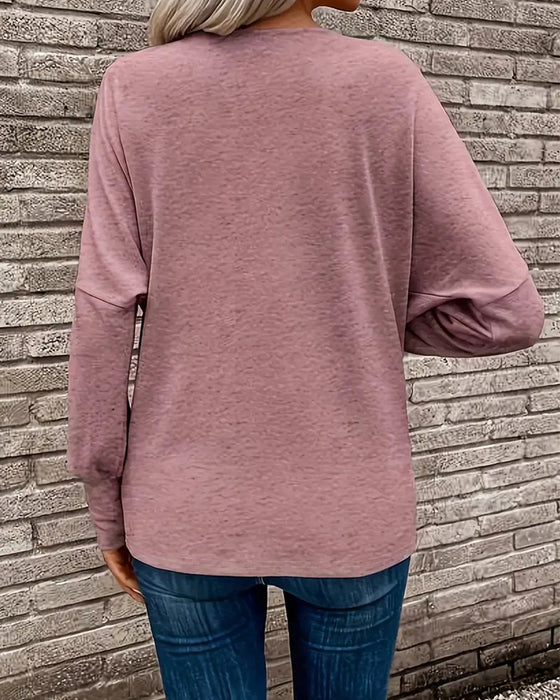T-Shirt Mock Neck Uni Knopf Langer Ärmel