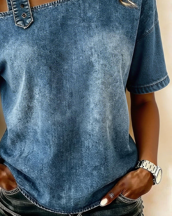 Top Ein Schulter Metall Schnalle Denim