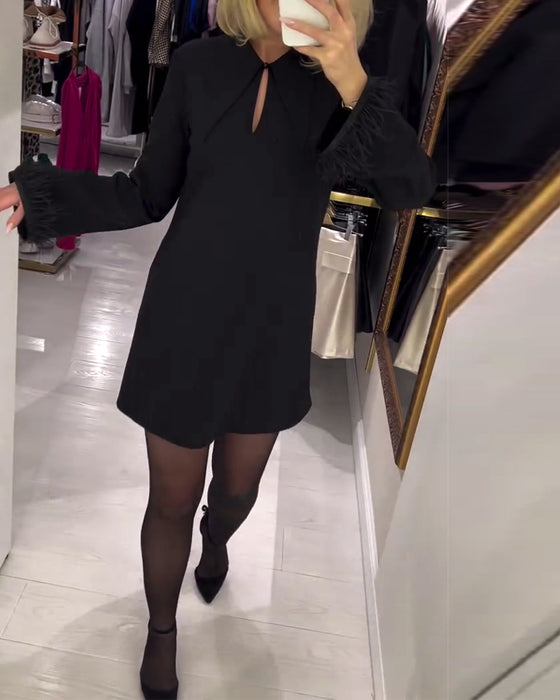 Unifarbenes langärmeliges Geradschnittkleid