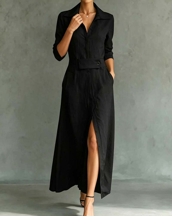 Kleid Reverskragen Einfarbig