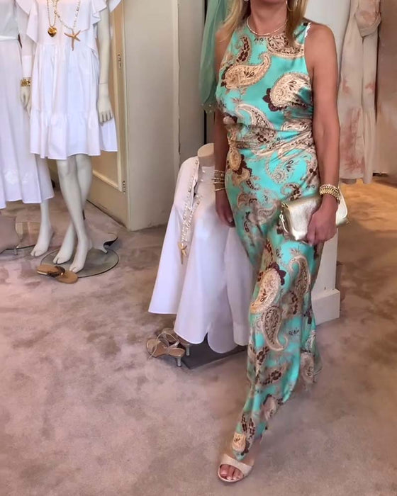 Ärmelloses Kleid Mit Paisleymuster An Der Taille
