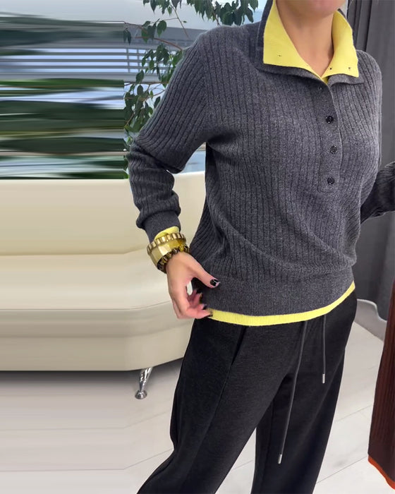 Pullover wolle kontrastfarbe fake zweiteilig