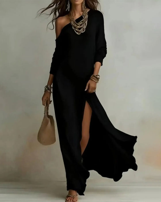 Kleider Off-Shoulder Kurzarm Schlitz Lang