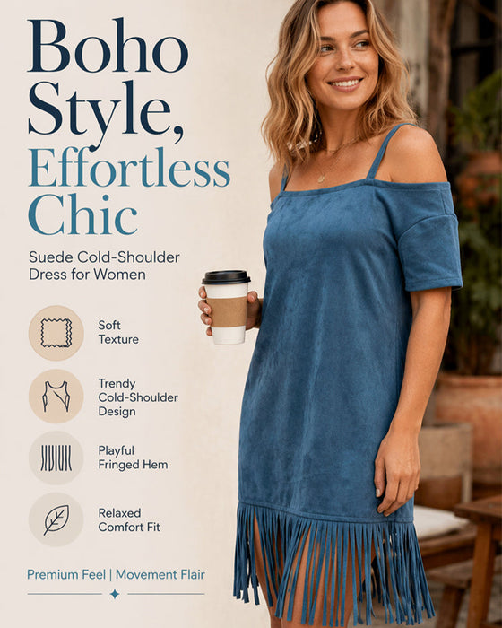 Kleid Spaghettiträger Franse Uni Off-Shoulder