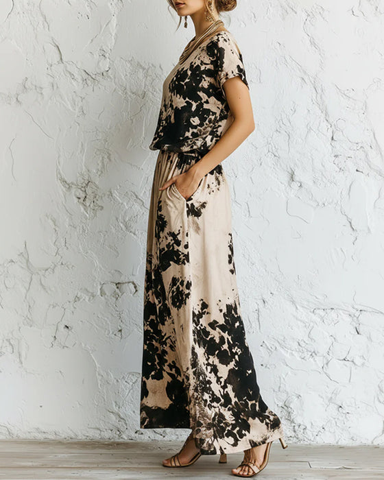 Kleid Tinte Waschen Druck Gestrickt Maxi