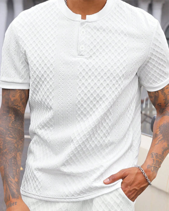 T-Shirt Herren Jacquard Stehkragen