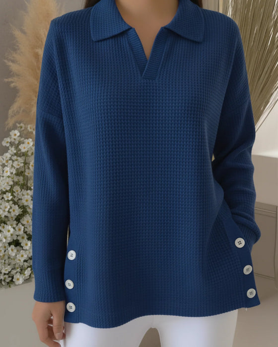 Sweatshirt Mit Polokragen Und Waffelstruktur