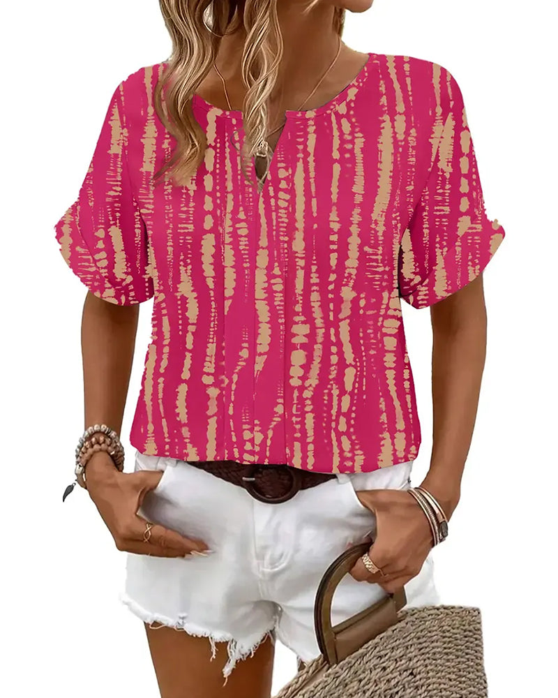 Bluse Tie-Dye Vertikales Streifenmuster Kurzarm